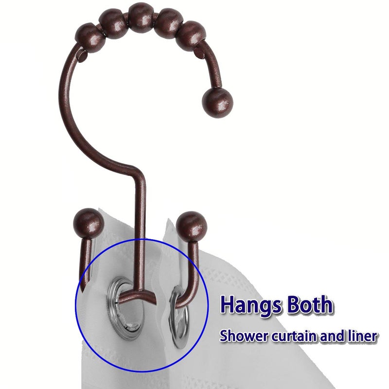 Yapicoco Shower Curtain Hooks Rings for Bathroom, 12PCS Stainless Steel Metal Rust Resistant Balance Sliding Double Curtain Hooks (Bronze) - Image 3